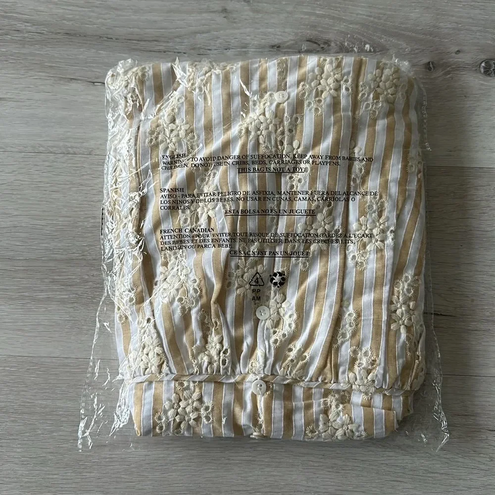 Lulus Sunny Crush Striped Embroidered Mini Dress Beige/Ivory M NWT IN PACKAGE - Picture 7 of 7